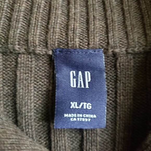 GAP BROWN TAUPY MOCK NECK THICK CABLE LIKE KNIT 3-BUTTON CLOSURE SWEATER… - Picture 5 of 6